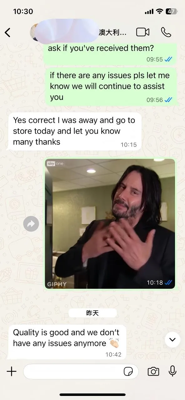 ​Commentaires de notre client australien : La qualité est la meilleure communication